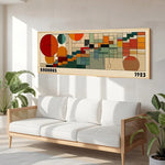 toile d'art moderne bauhaus 1923 composition géométrique abstraite beige marron vert orange rouge bleu