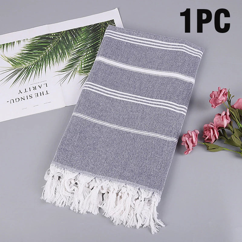 serviette plage rayée rose clair coton absorbant rapide sèche moderne minimaliste tassel
