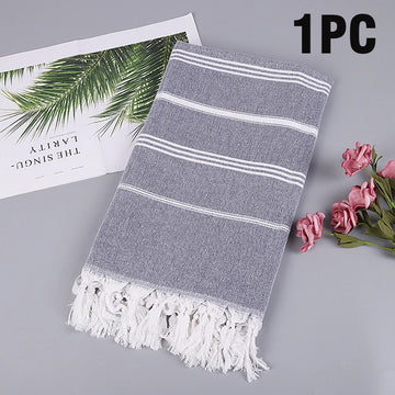 serviette plage rayée rose clair coton absorbant rapide sèche moderne minimaliste tassel