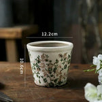 vase céramique porcelain fleurs blanches imprimées classique couleur beige verte