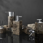 ensemble salle bain marbre distributeur savon porte savon diffuseur huiles essentielles noir doré