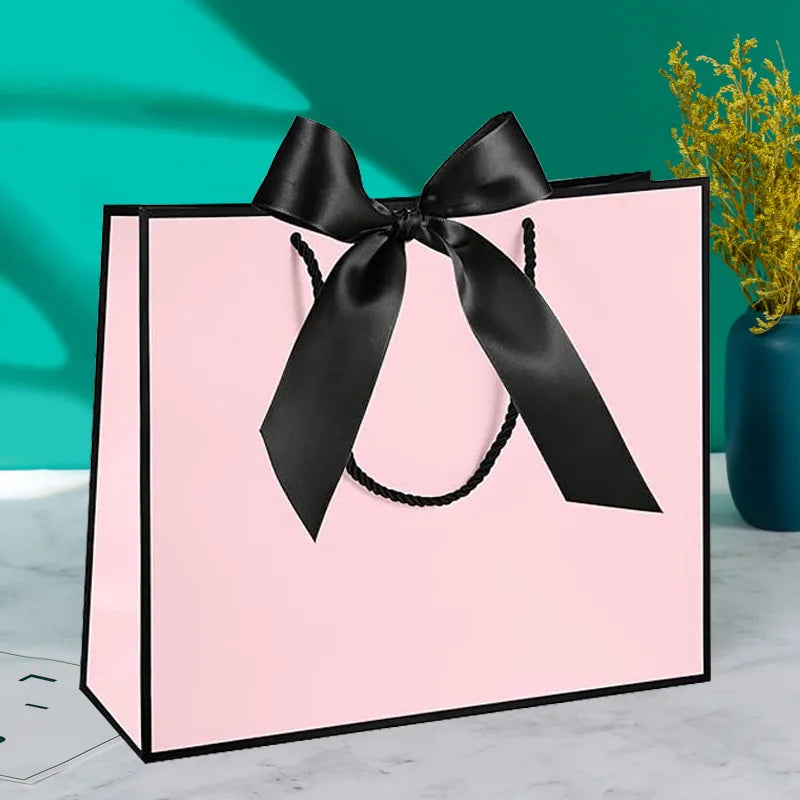 sac cadeau rose haute qualité carton occasion mariage anniversaire noel cordon tressé noir classique