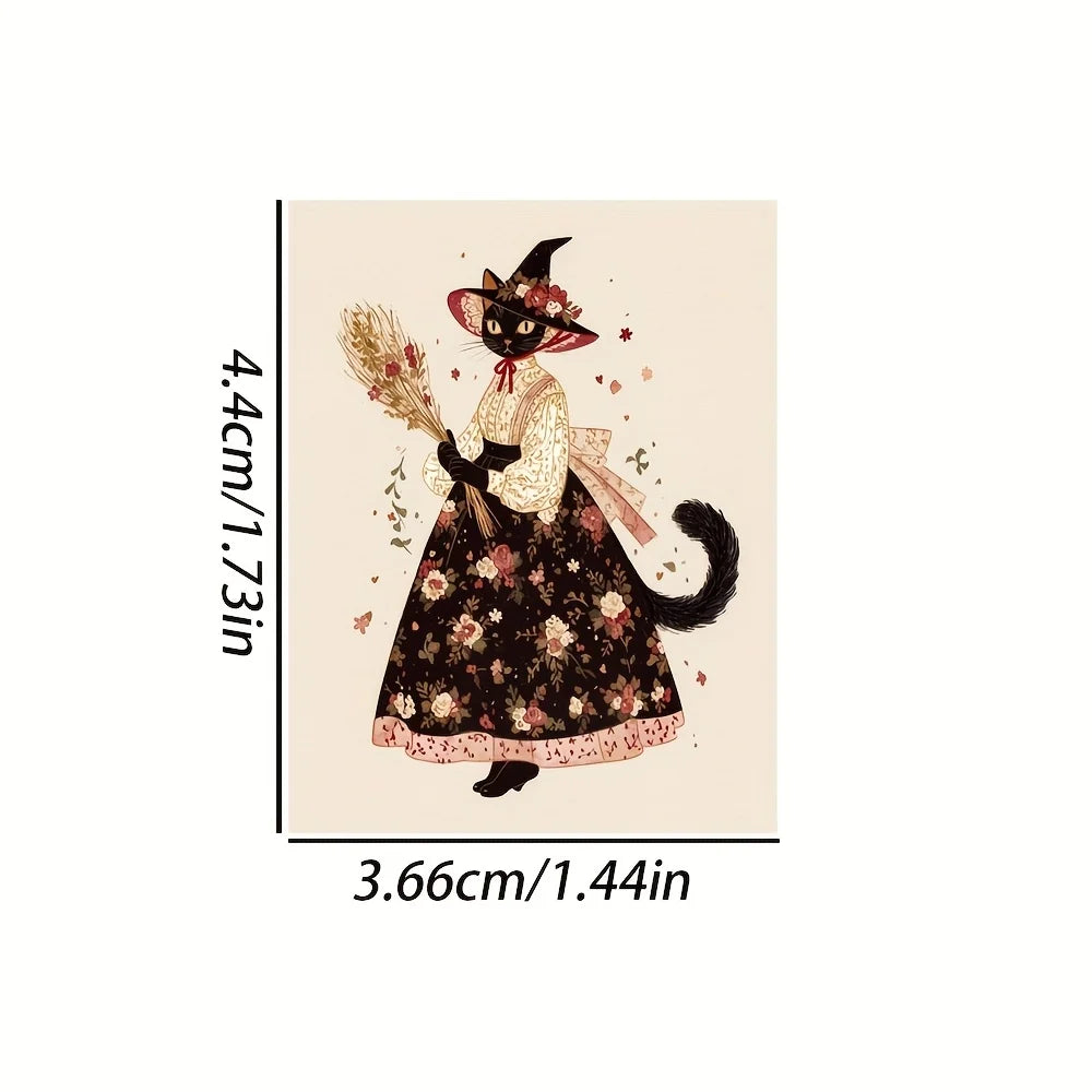 autocollants chats ours costumés illustrations floraux dessin animé vintage noir blanc rose marron vert