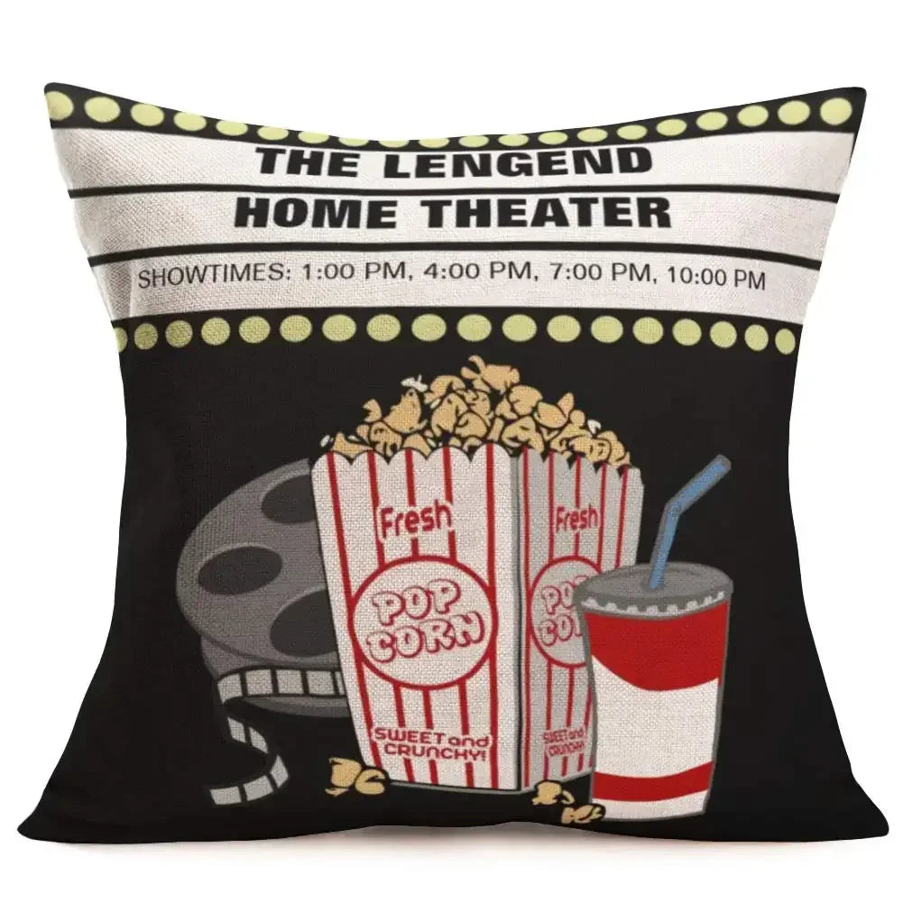 housse coussin motif cinéma vintage beige zipper 30x30 40x40 45x45 50x50 55x55 60x60