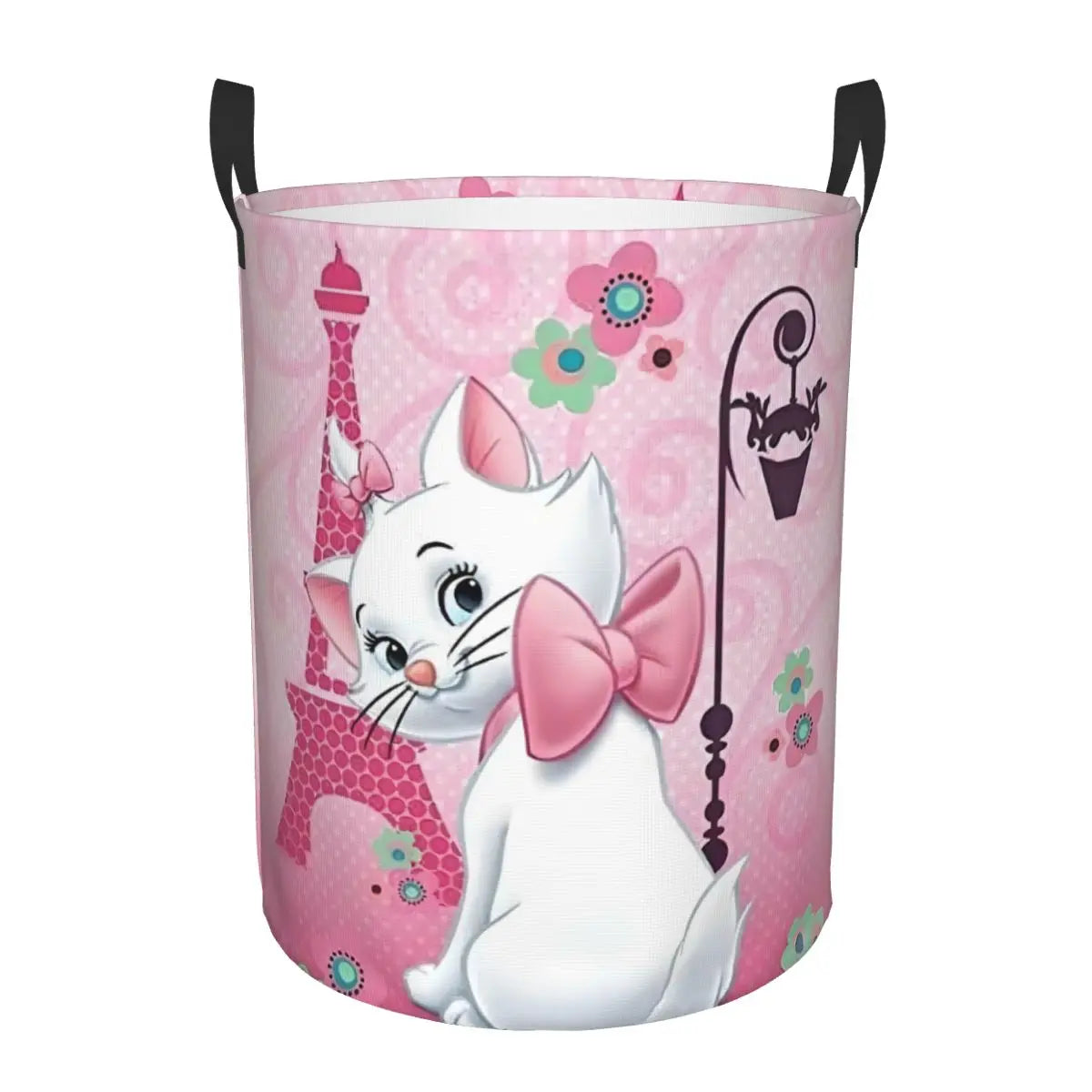 panier rangement pliable motif chat rose blanc linge jouets enfant coton