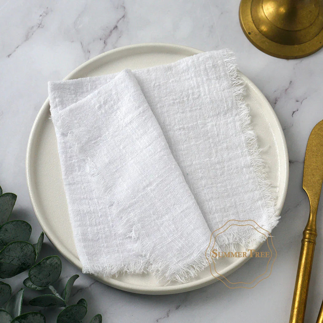 serviettes table coton beige bleu marine franges rustique réutilisables pack 20 cm32cm