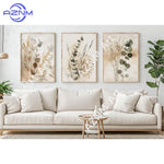 tableaux abstraits minimaliste fleurs séchées naturels beige gris vert cadres floraux decoration chambre triptyque