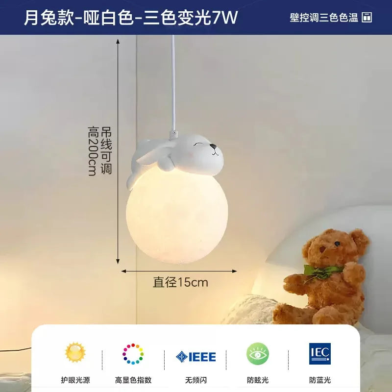 lampe suspendue moderne blanche oiseau lune enfantine texture réfléchissante cordon blanc chambre enfants