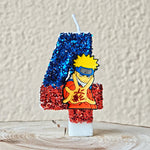 bougies décoratives anime personnages paillettes bleu rouge jaune blanc thème naruto shippuden anniversaire gâteau