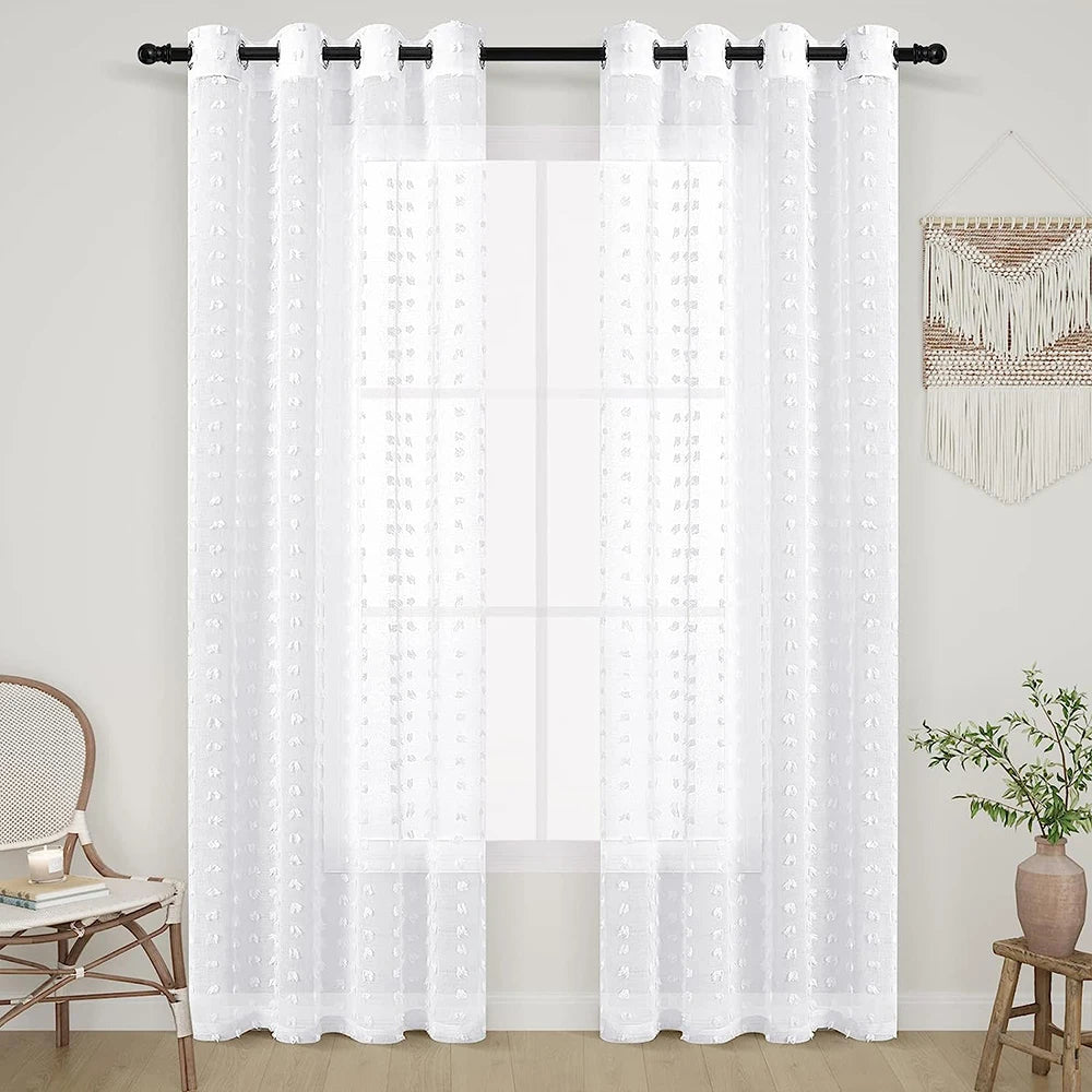 rideau blanc moderne polyester translucide motifs fleurs 1pc chambre salon