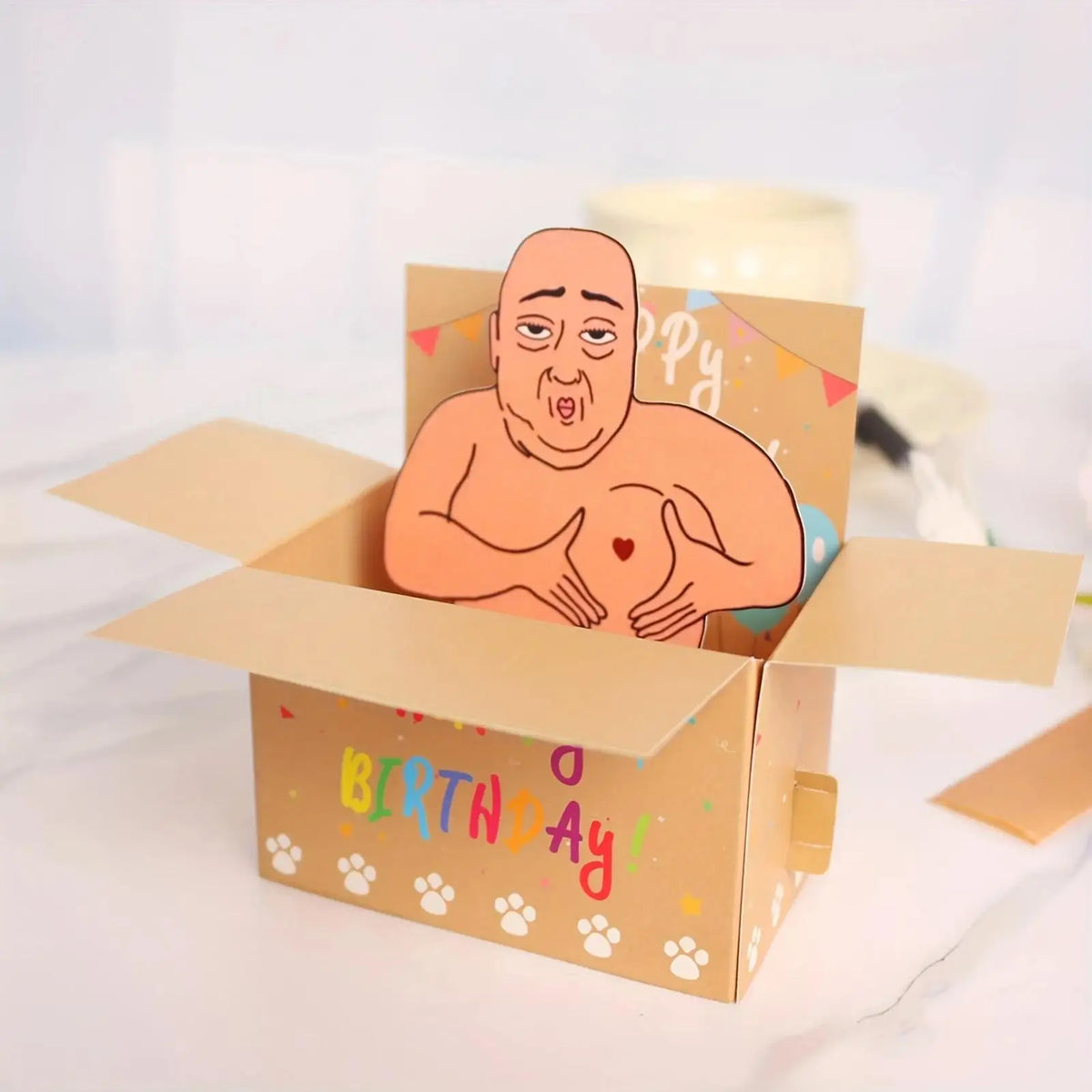 carte pop up anniversaire homme nu ballons happy birthday enveloppe ruban orange multicolore festive