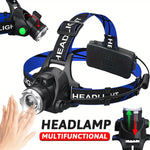 lampe frontale led rechargeable zoomable étanche hiking camping noir bleu rayures adjustable