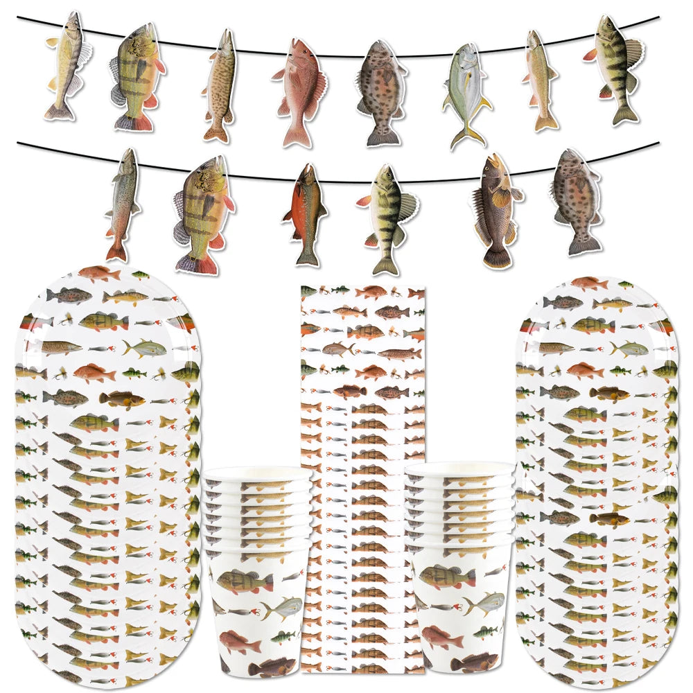 assiettes poissons anniversaire serviettes gobelets nappe thème marin fête deco murale birthday party supplies