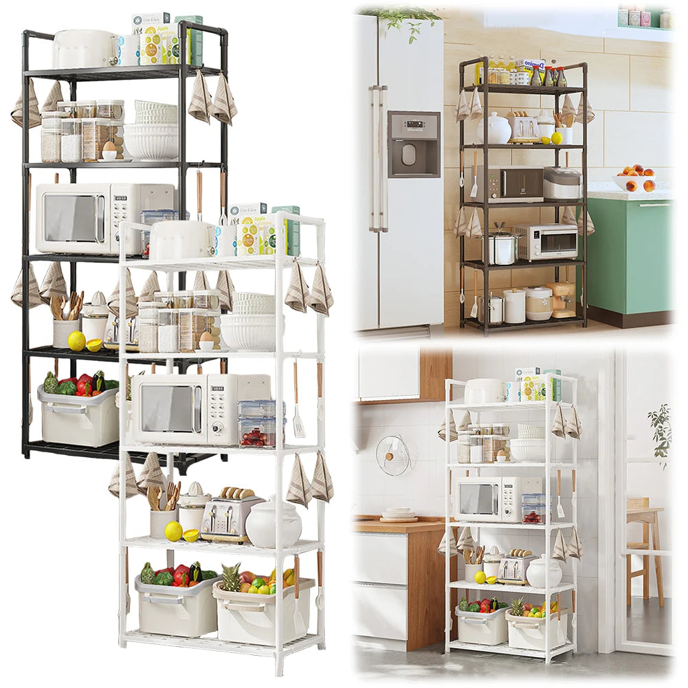 étagère cuisine réglable blanc noir paniers tissu moderne rangement ustensiles fruits bouteilles micro onde