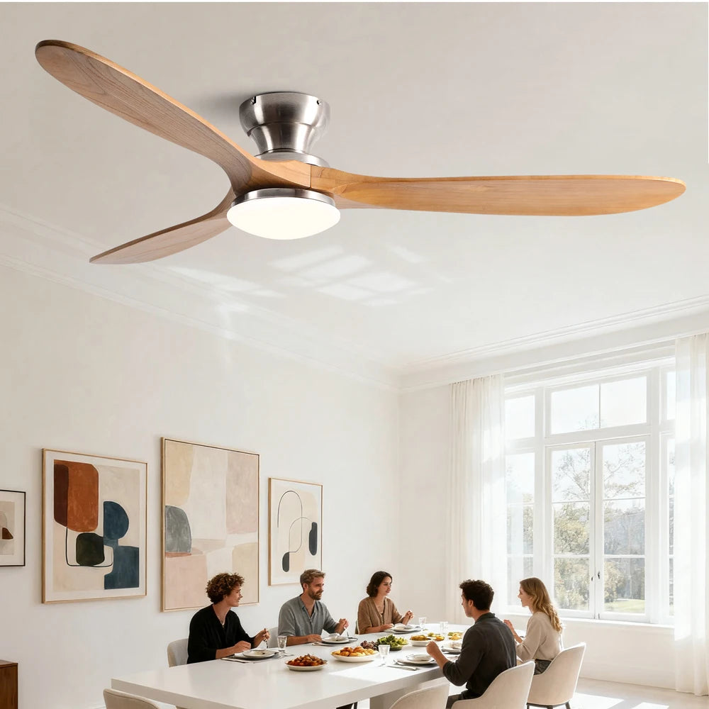 ventilateur moderne bois naturel noir lampe led télécommande intérieur maison