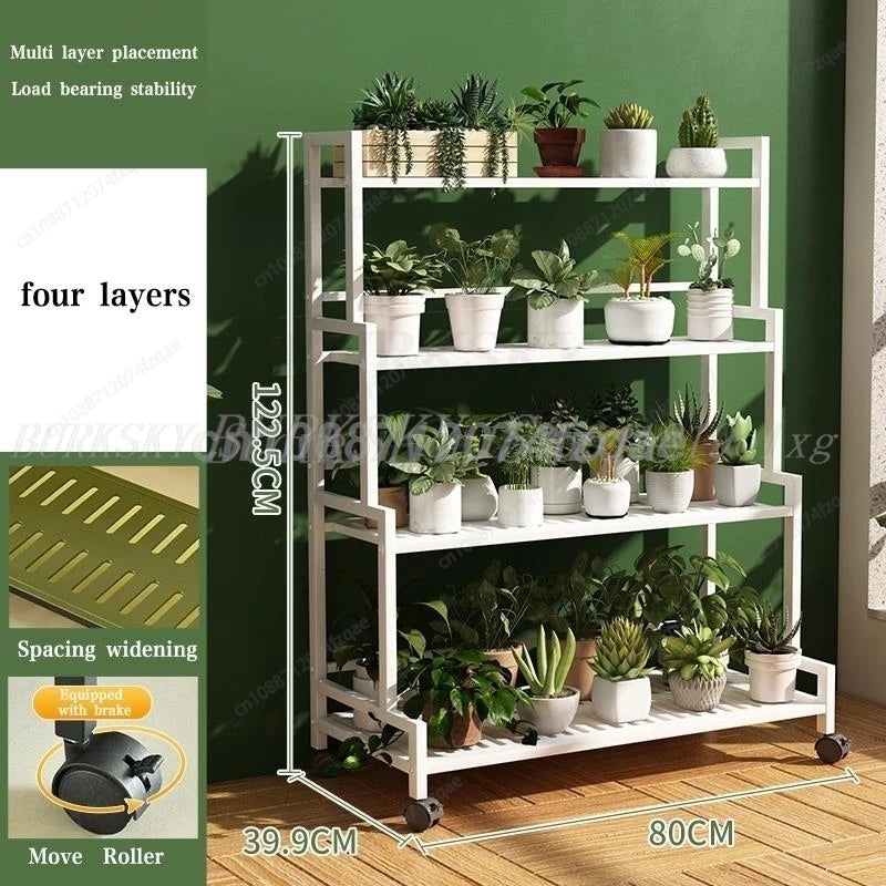 étagère roulettes blanc moderne niveaux support plantes intérieur extérieur assemblage métal