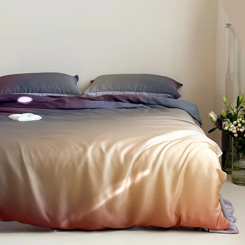 lit drap violet gris moderne ultra doux soyeux housses oreillers taies soft confortable été