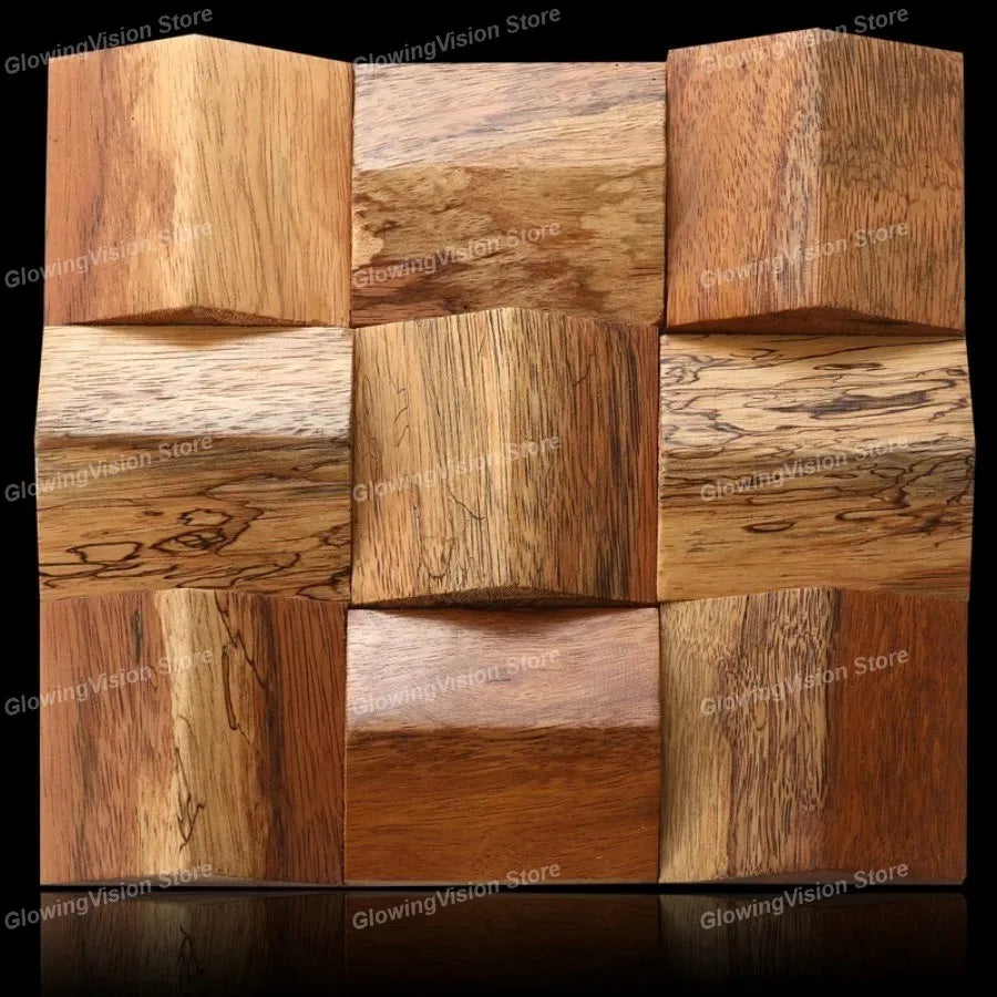 panneau décoratif bois cubes géométriques moderne marron clair foncé autocolant 3d