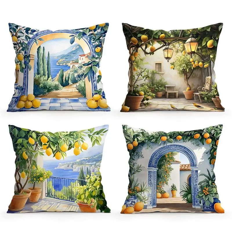 taies d'oreiller polyester citron vintage naturel fleurs blanches couleurs vives décoration maison jacinthe