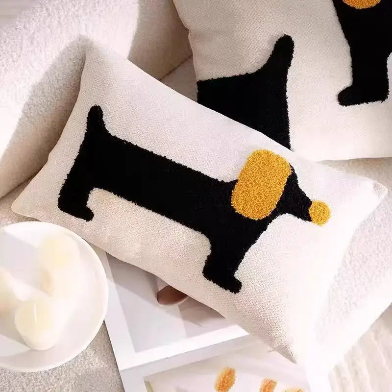 coussins brodés chiens modernes respectueux environnement polyester coton blanc noir orange
