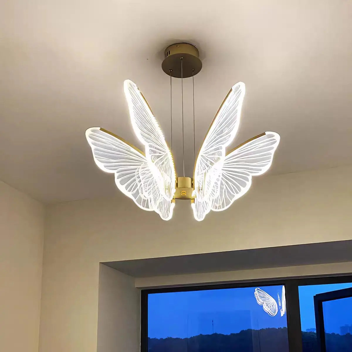 suspension lumineuse papillons blanc doré moderne minimaliste led chambre salonhôtel