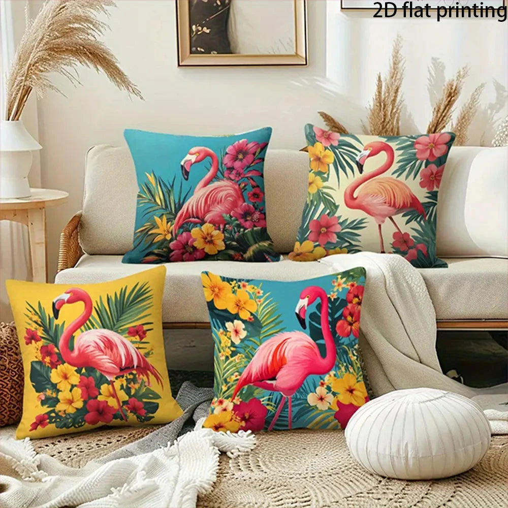 taies d'oreiller moderne imprimé flamants roses fleurs tropicales polyester respectueux environnement 40x40cm 45x45cm 50x50cm
