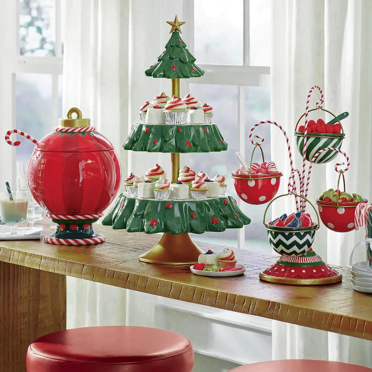 décoration table noël résine vert rouge blanc sapins cannes sucre géométrique traditionnelle festive serveur