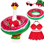 décoration extérieure piscine bouée pastèque rouge vert lunettes cœur bikini