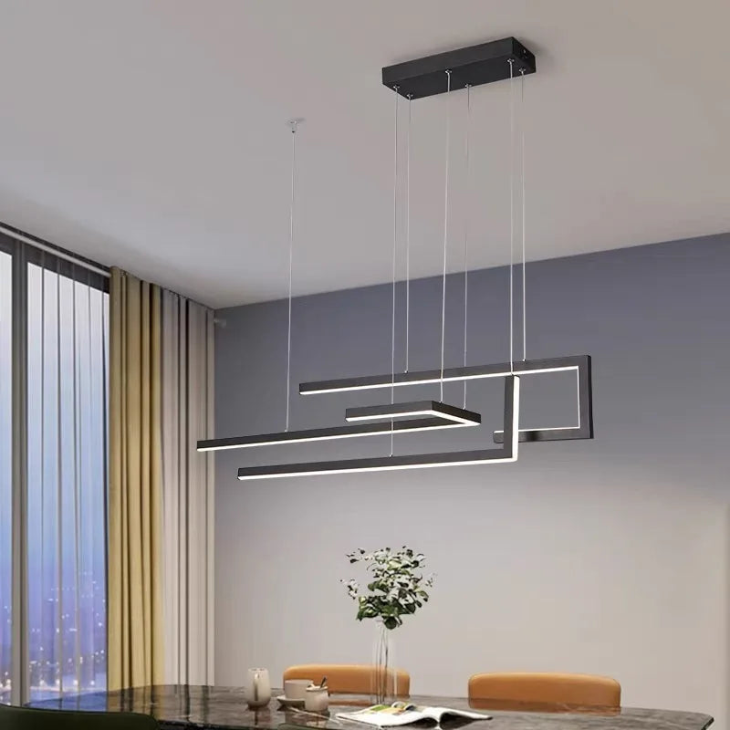 suspension lumineuse moderne rectangulaire noir doré éclairage led réglable chambre salon