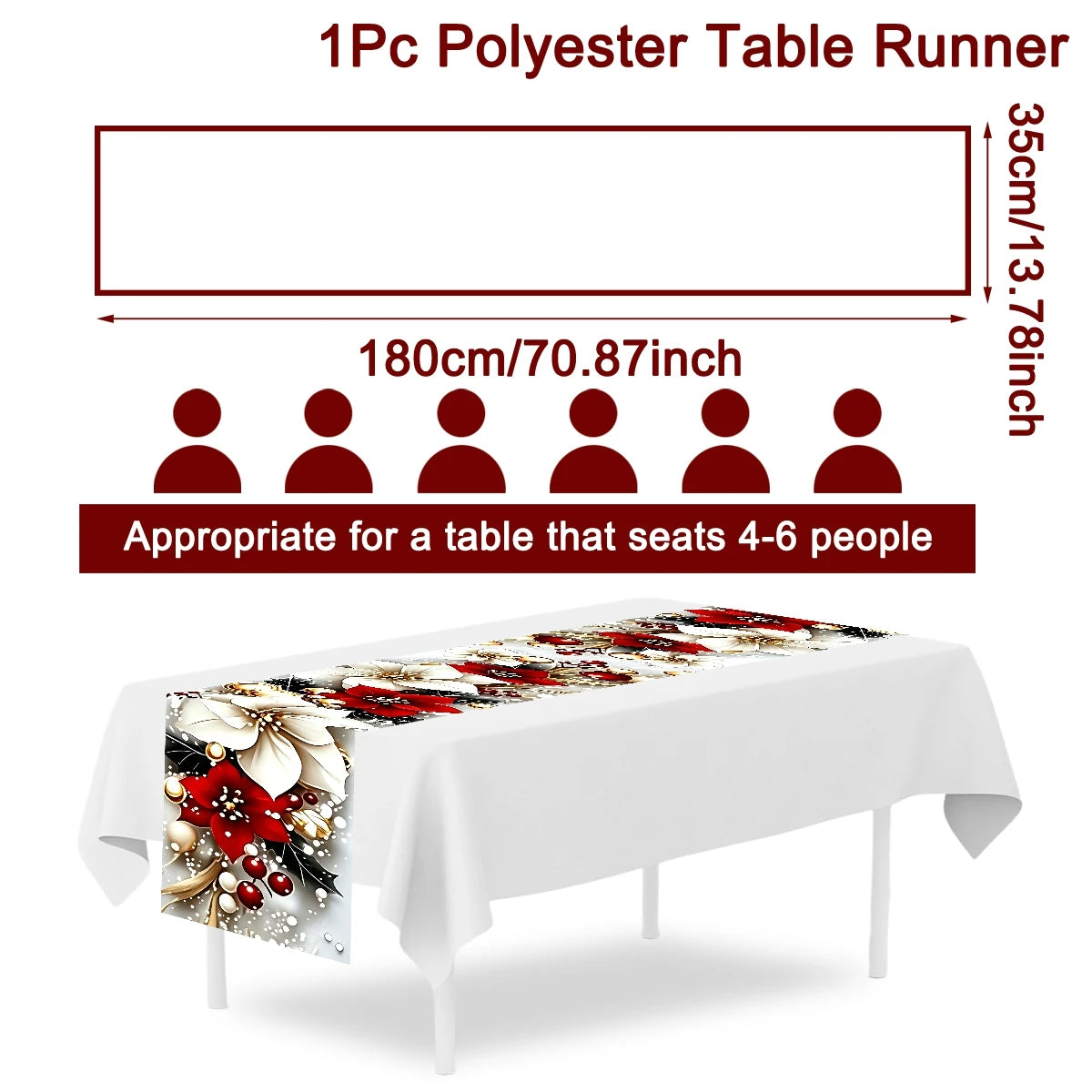 table noël blanc rouge motif floral hiver extérieur moderne festive polyester