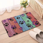 tapis absorbant antidérapant animaux violet bleu noir motif patte chien woof os floral