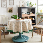 nappe ronde fleur motif floral franges rustique table decoration naturelle vintage chambre mariage