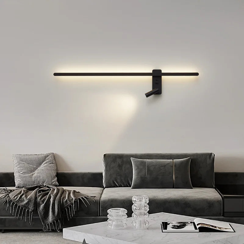 lampe murale moderne minimaliste noir interrupteur bouton chambre entrée étude fixée mur LED