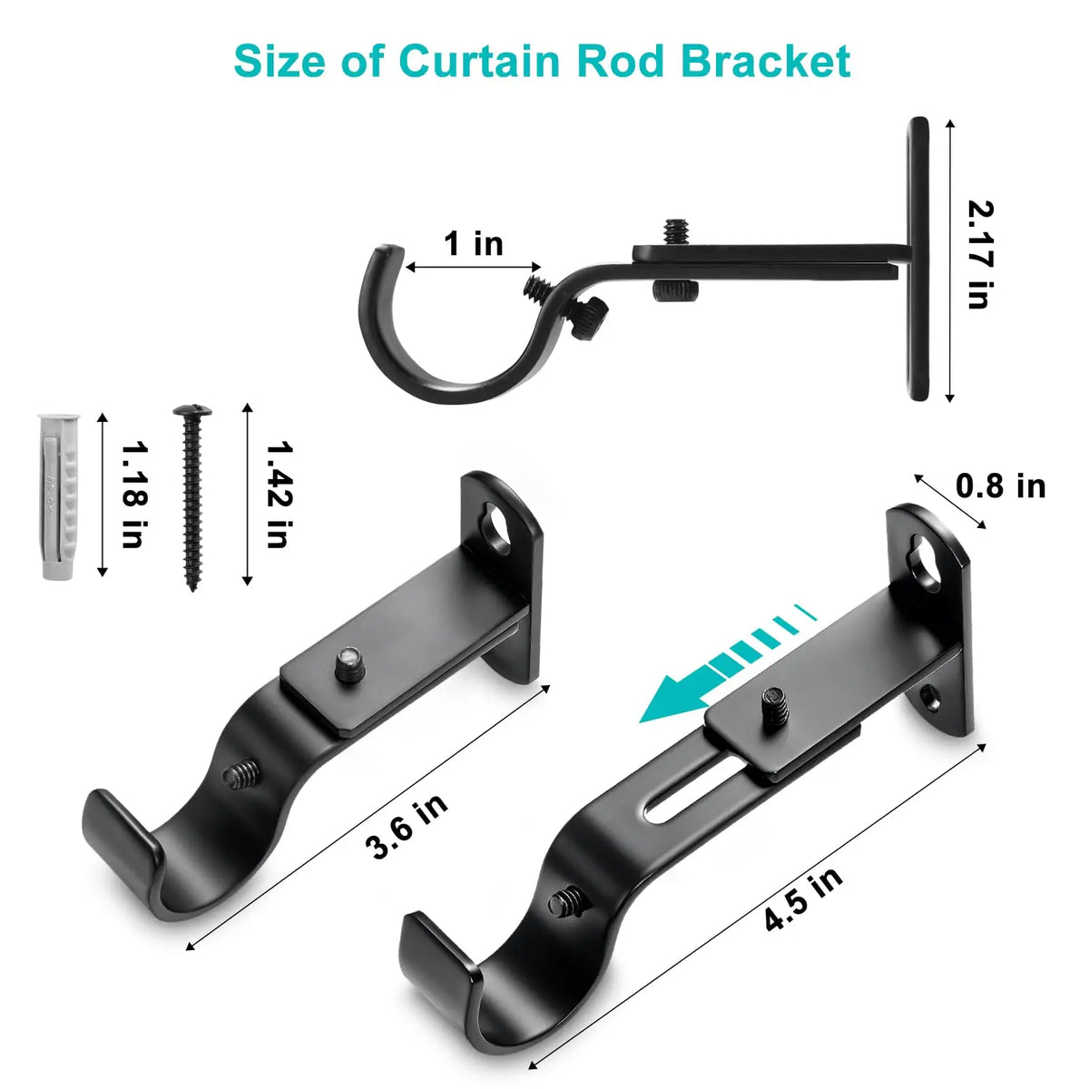 supports rideau modernes métal noir vis réglables tringle pouce opaques accessoires voilures