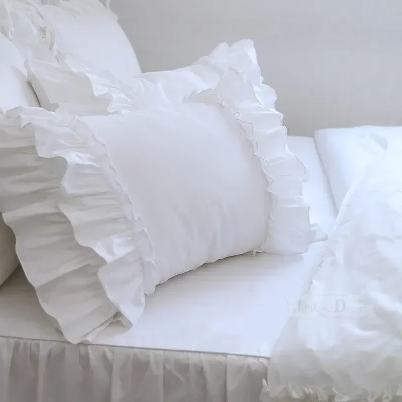 taie d'oreiller coton blanc vintage volants dentelle lit mariage chic