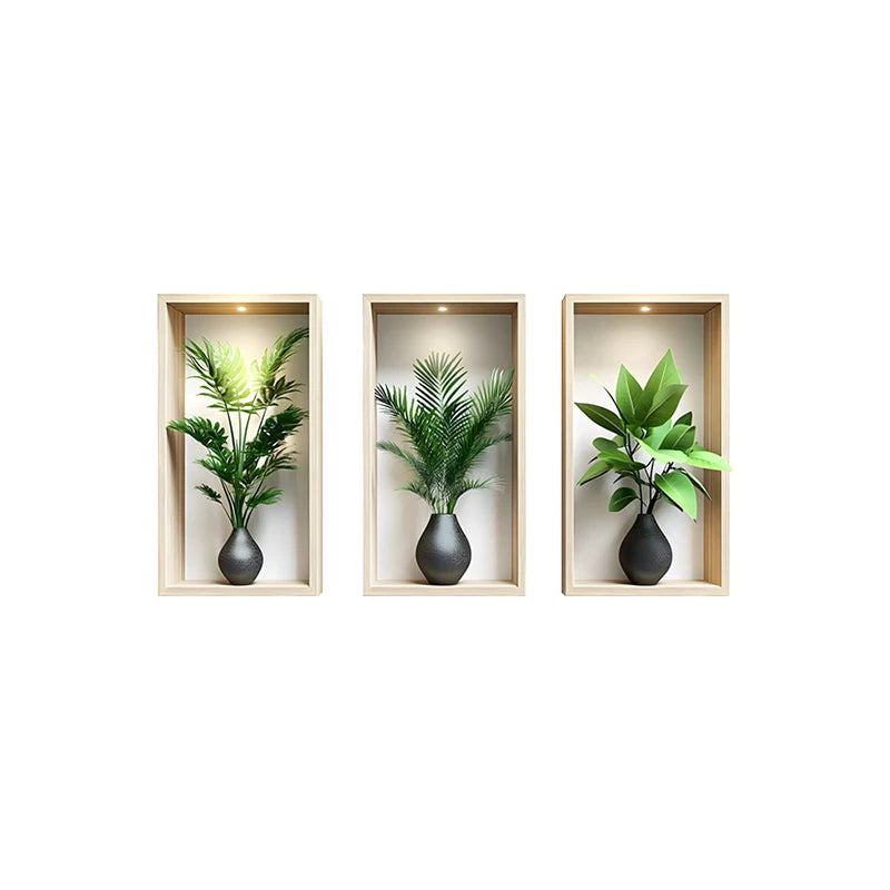 décoration murale plante artificielle feuilles vertes vases noirs moderne salon chambre