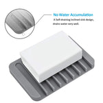 support savon silicone rayures horizontales gris bleu clair moderne salle bain égouttoir antidérapant