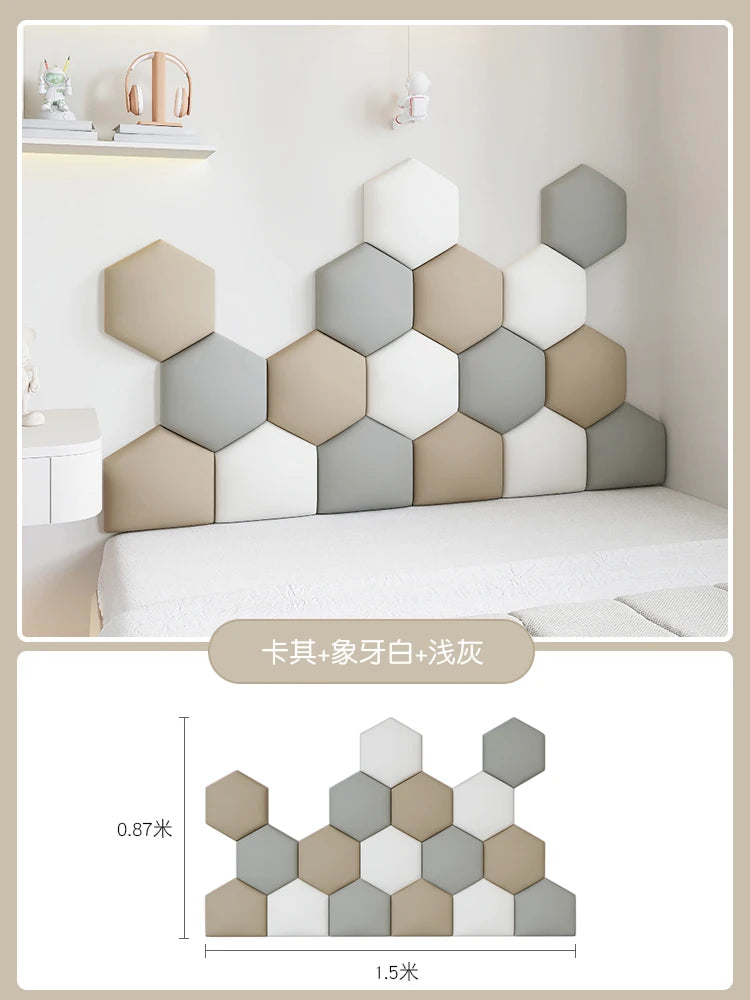 panneaux muraux hexagonaux 3d autocollants géométriques gris beige blanc décoration chambre enfant moderne