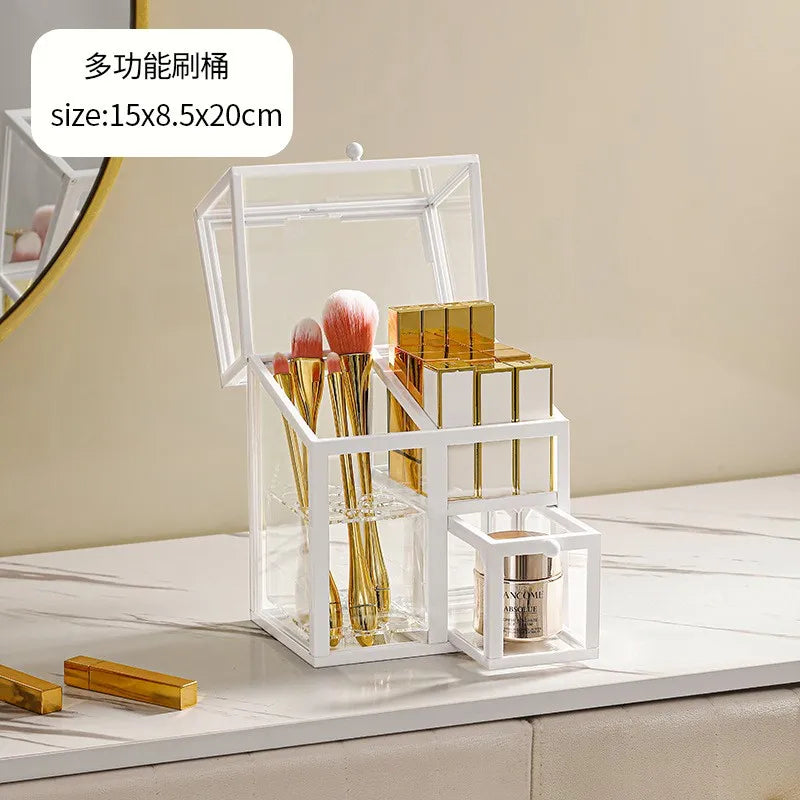 boîte rangement cosmétique transparente blanc brosse maquillage pot crème flacon parfum moderne minimaliste