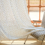rideau boho chic fleurs blanc jaune translucide tassel coton vertical fenêtre