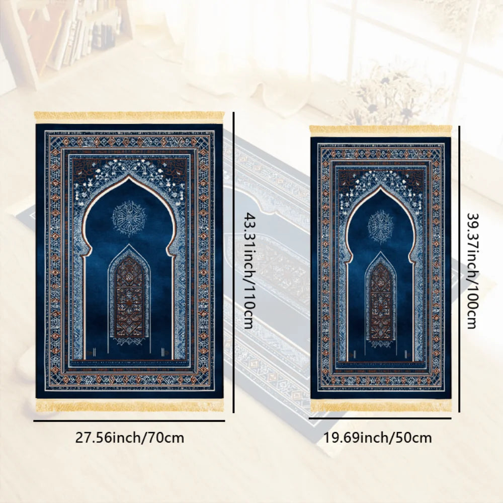 tapis géométrique bleu or artisanal polyester antidérapant imperméable résistant décoration maison İslam prière voyage