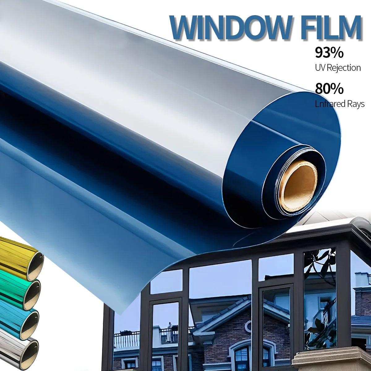 film fenêtre bleu noir miroir moderne opaque adhésif isolation thermique uv protection 50cm 3m