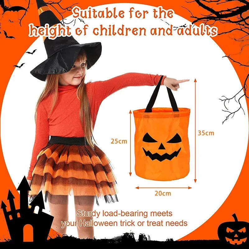 sac lumineux citrouille halloween orange noir motif yeux triangles LED enfants festif