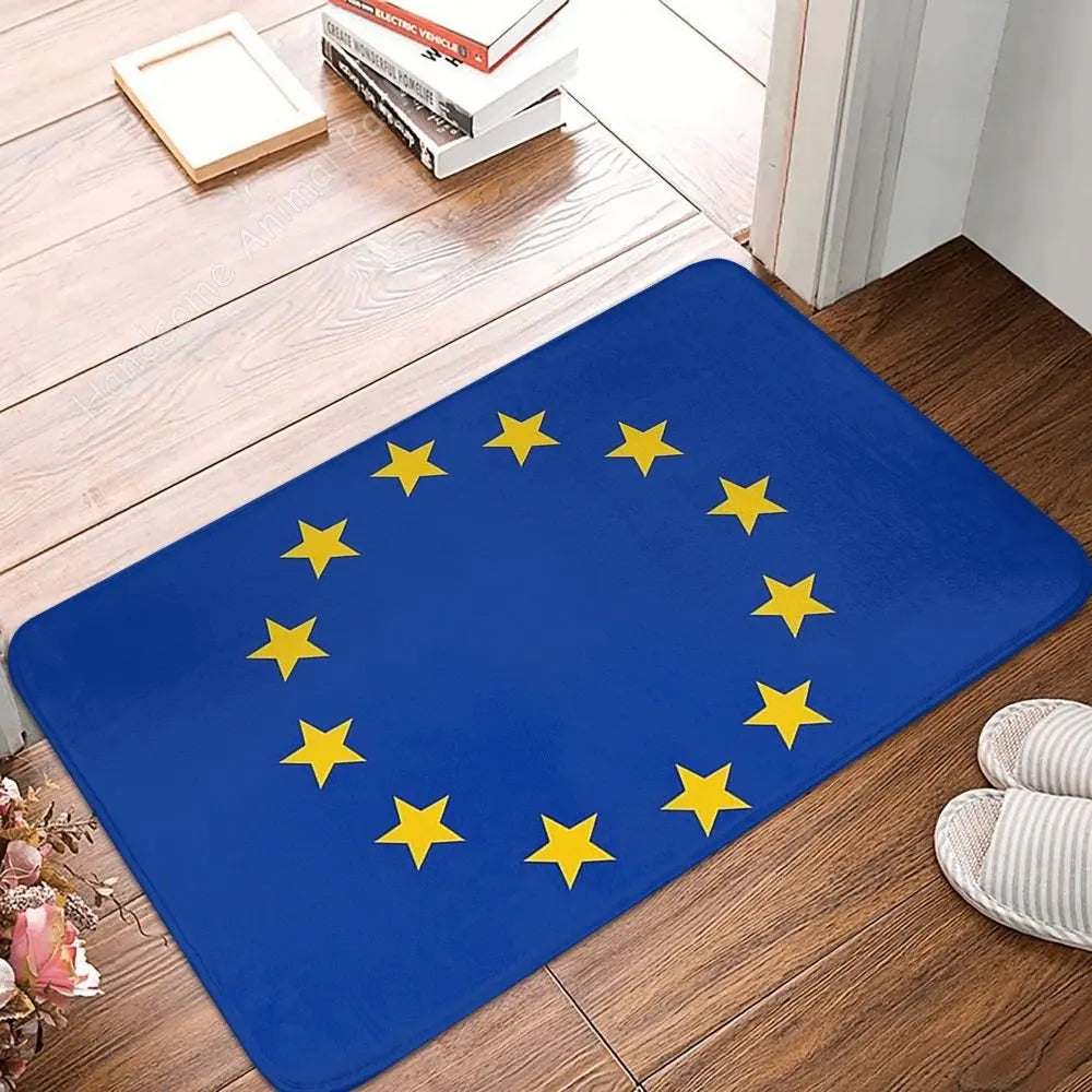 paillasson flanelle drapeau européen antidérapant absorbant moderne entrée cuisine baignoire bleu jaune étoiles