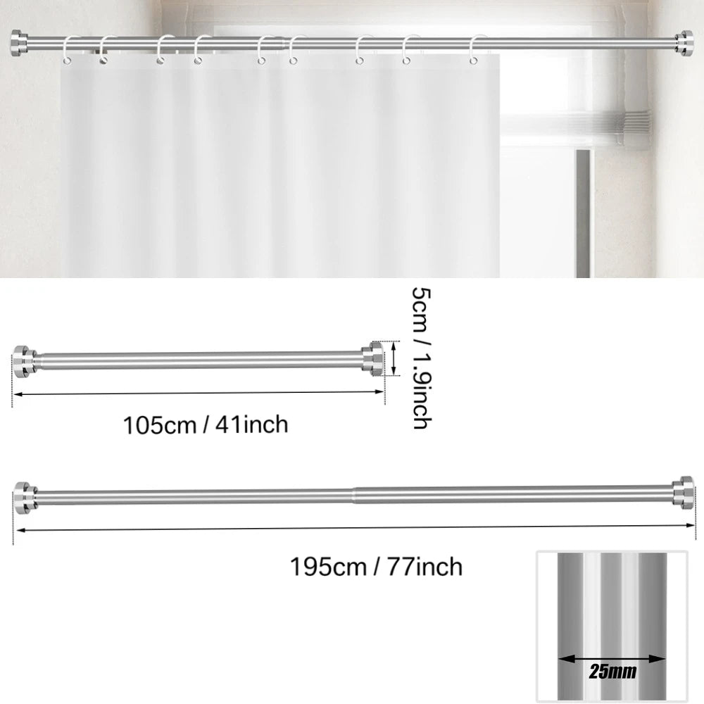 tendeur rideau douche réglable acier inoxydable noir argent moderne anti rouille tension sans perçage