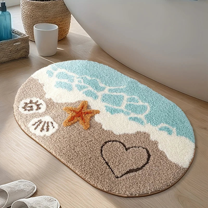 tapis plage antidérapant doux sable vague coquillage entrée intérieur extérieur sable motif plage