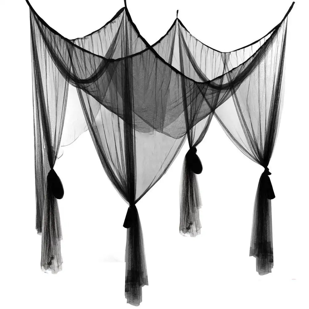 moustiquaire lit quatre portes tissu coton polyester traité insecticide noir blanc romantique bohème exotique