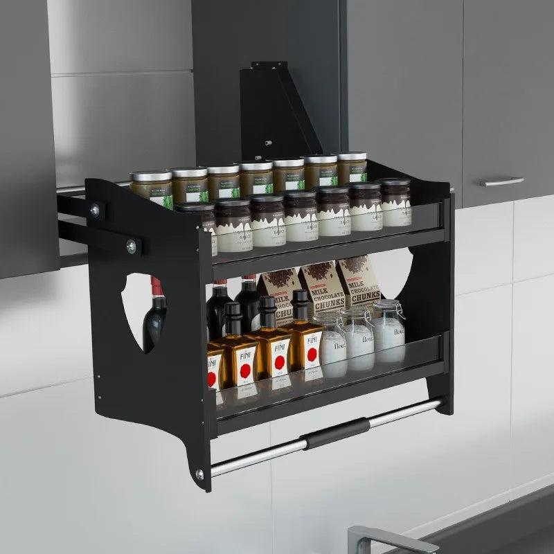 rangements murals escamotables étagères verre transparent étagères métalliques surfaces brillantes moderne rangement bouteilles condiments