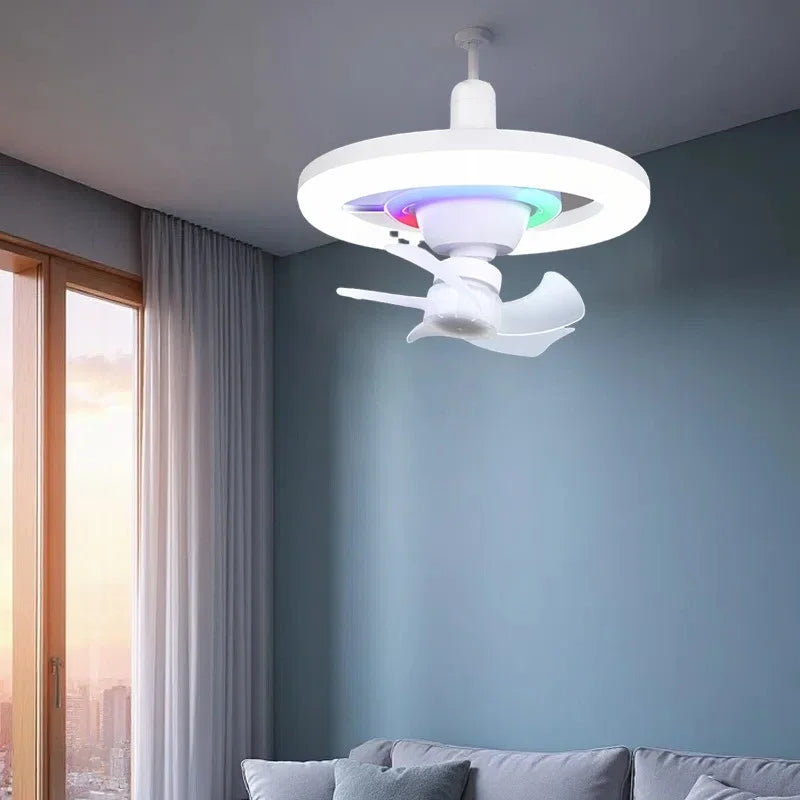 ventilateur lampe led blanc moderne télécommande rgb éclairage chambre hall automatique