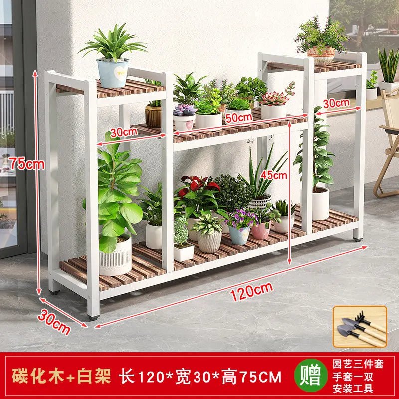 support plantes moderne niveaux gris métallique bois naturel assemblage facile